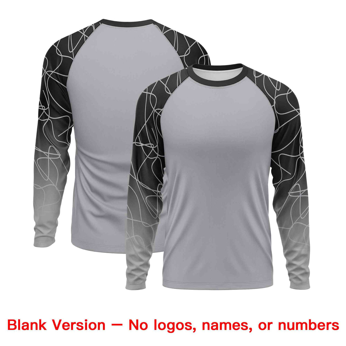 Custom Black Silver Tangled Lines Pattern Raglan Long Sleeve Performance T-Shirt| KXKSHOP