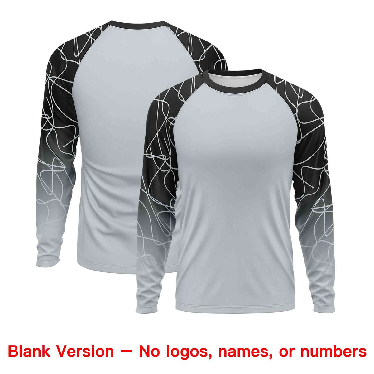 Custom Silver Black Tangled Lines Pattern Raglan Long Sleeve Performance T-Shirt