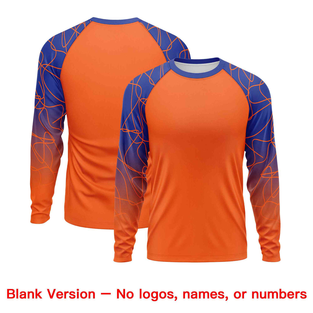 Custom Orange Royal Blue Tangled Lines Pattern Raglan Long Sleeve Performance T-Shirt