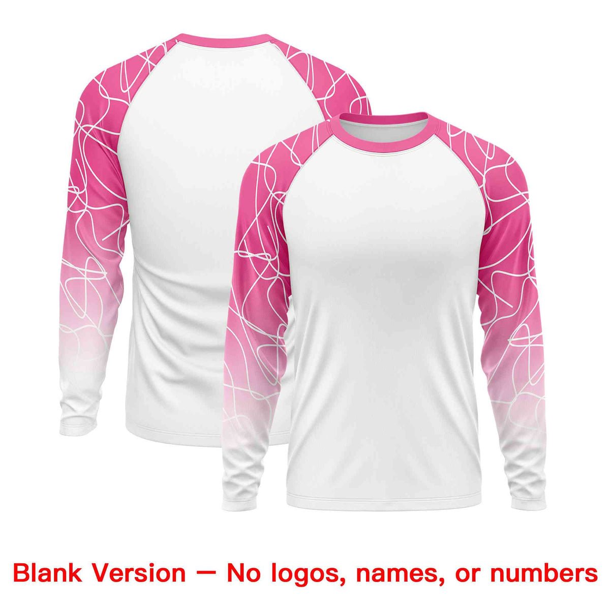 Custom White Pink Tangled Lines Pattern Raglan Long Sleeve Performance T-Shirt