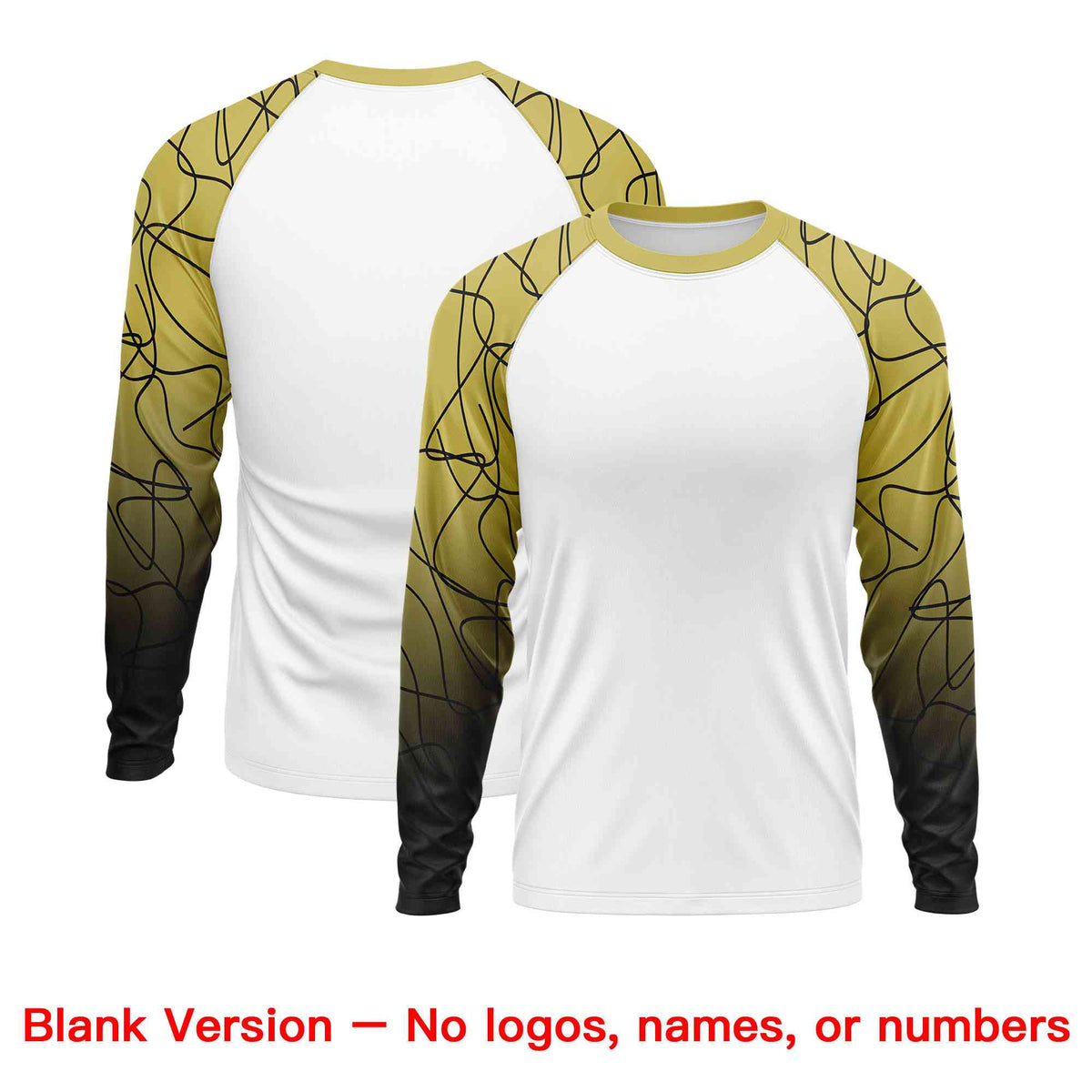 Custom White Old Gold Tangled Lines Pattern Raglan Long Sleeve Performance T-Shirt