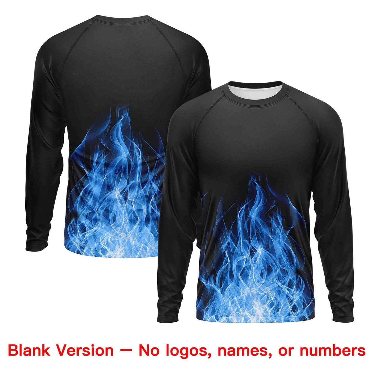 Custom Black Light Blue Colorful Flame Pattern Long Sleeve Performance T-Shirt