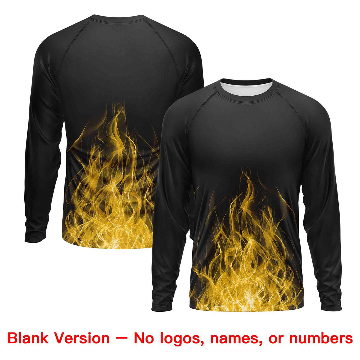 Custom Black Yellow Colorful Flame Pattern Long Sleeve Performance T-Shirt| KXKSHOP