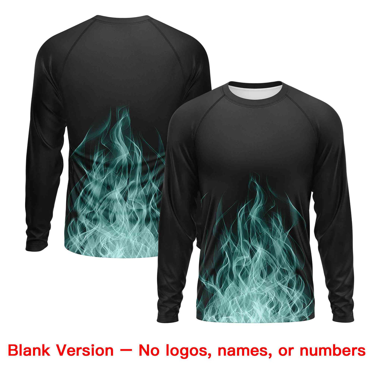 Custom Black Midnight Green Colorful Flame Pattern Long Sleeve Performance T-Shirt| KXKSHOP