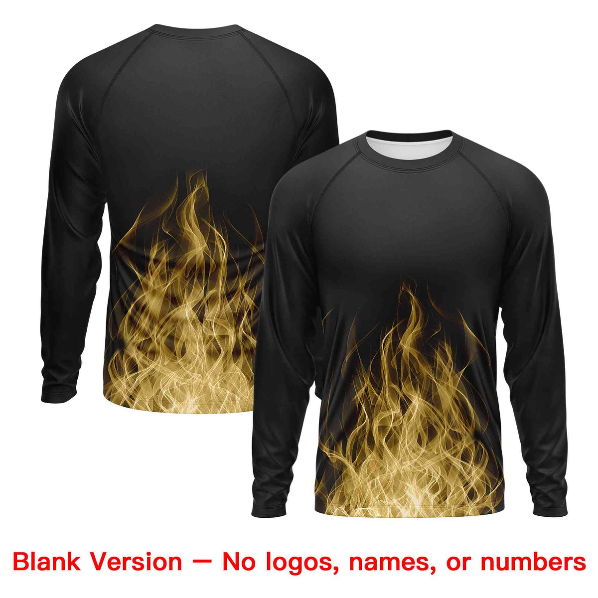 Custom Black Khaki Colorful Flame Pattern Long Sleeve Performance T-Shirt