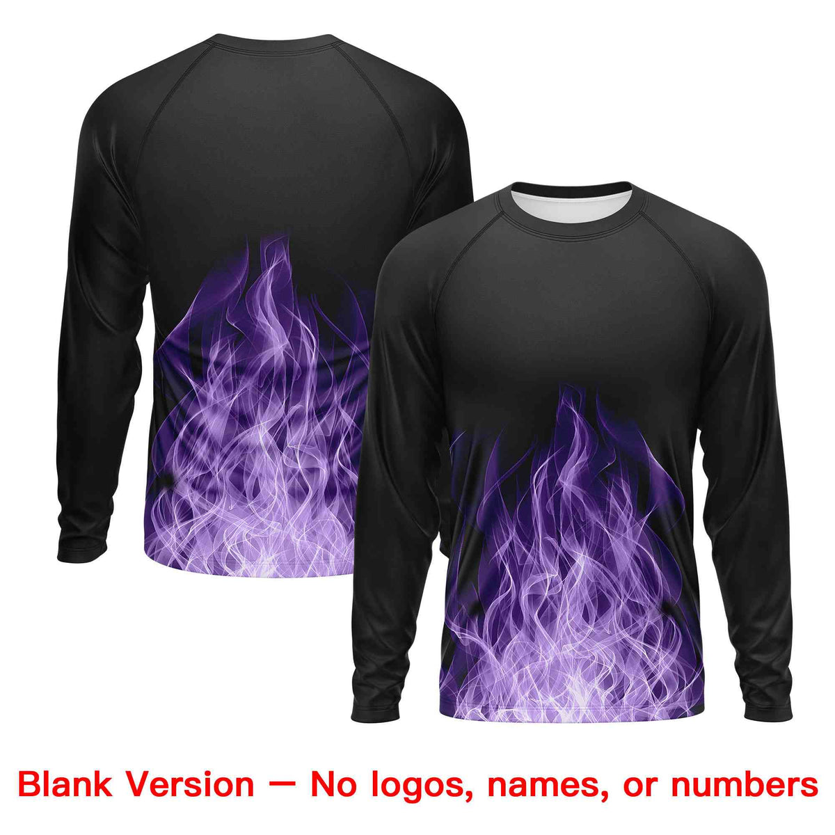 Custom Black Purple Colorful Flame Pattern Long Sleeve Performance T-Shirt