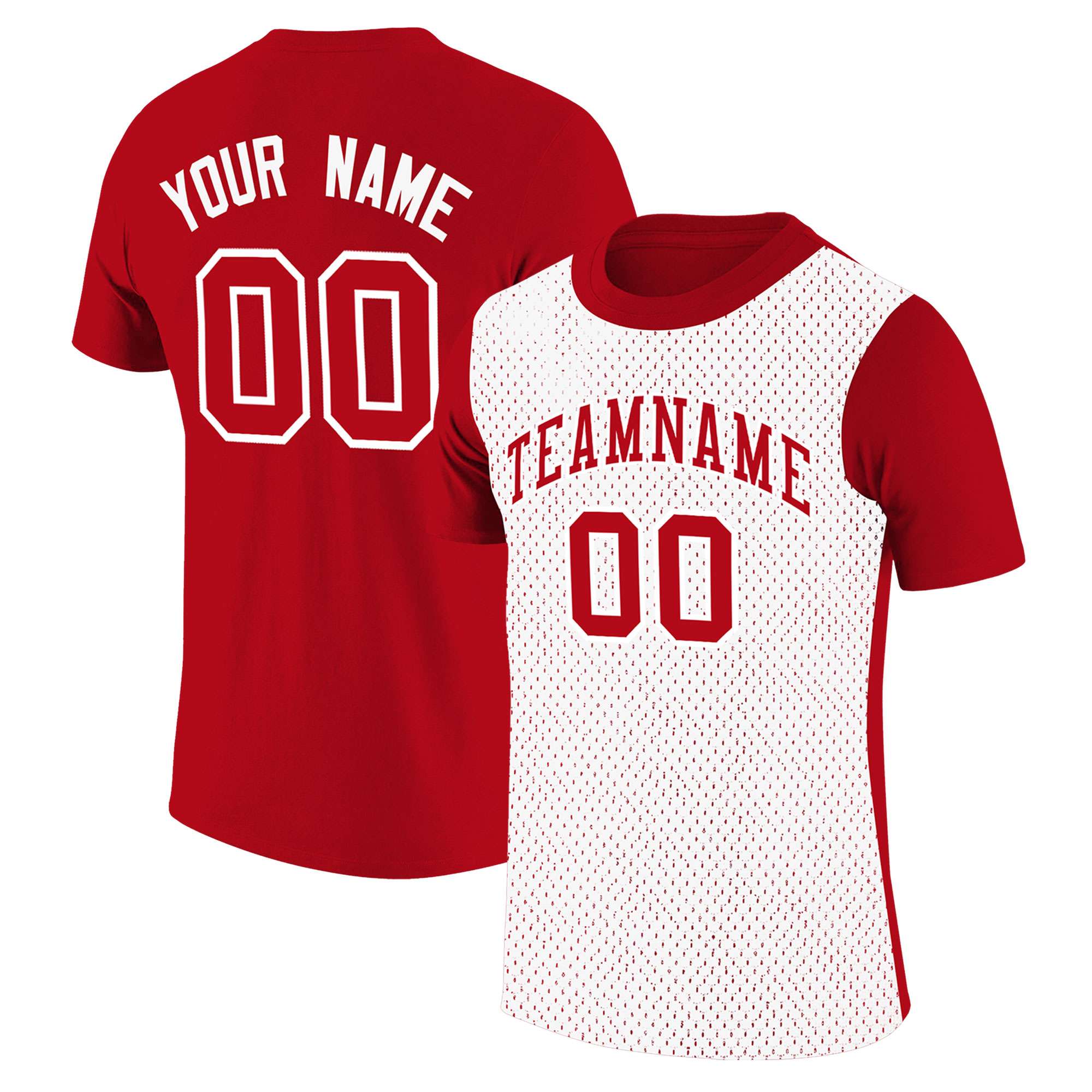 Custom Red White Mesh Two Tone T-Shirt