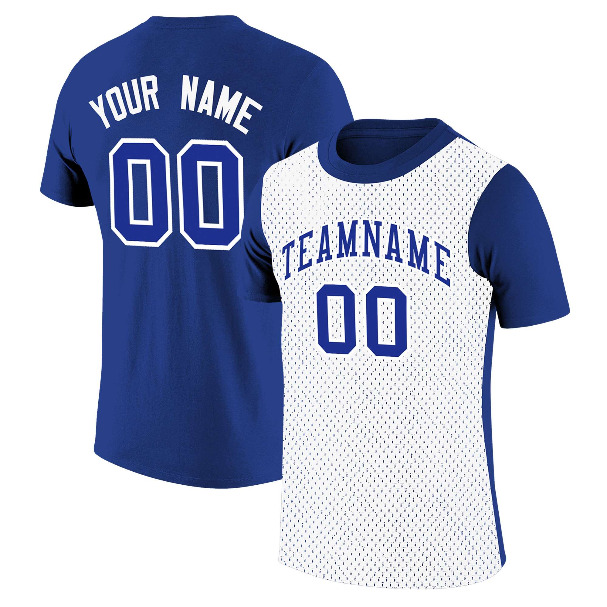 Custom Royal Blue White Mesh Two Tone T-Shirt