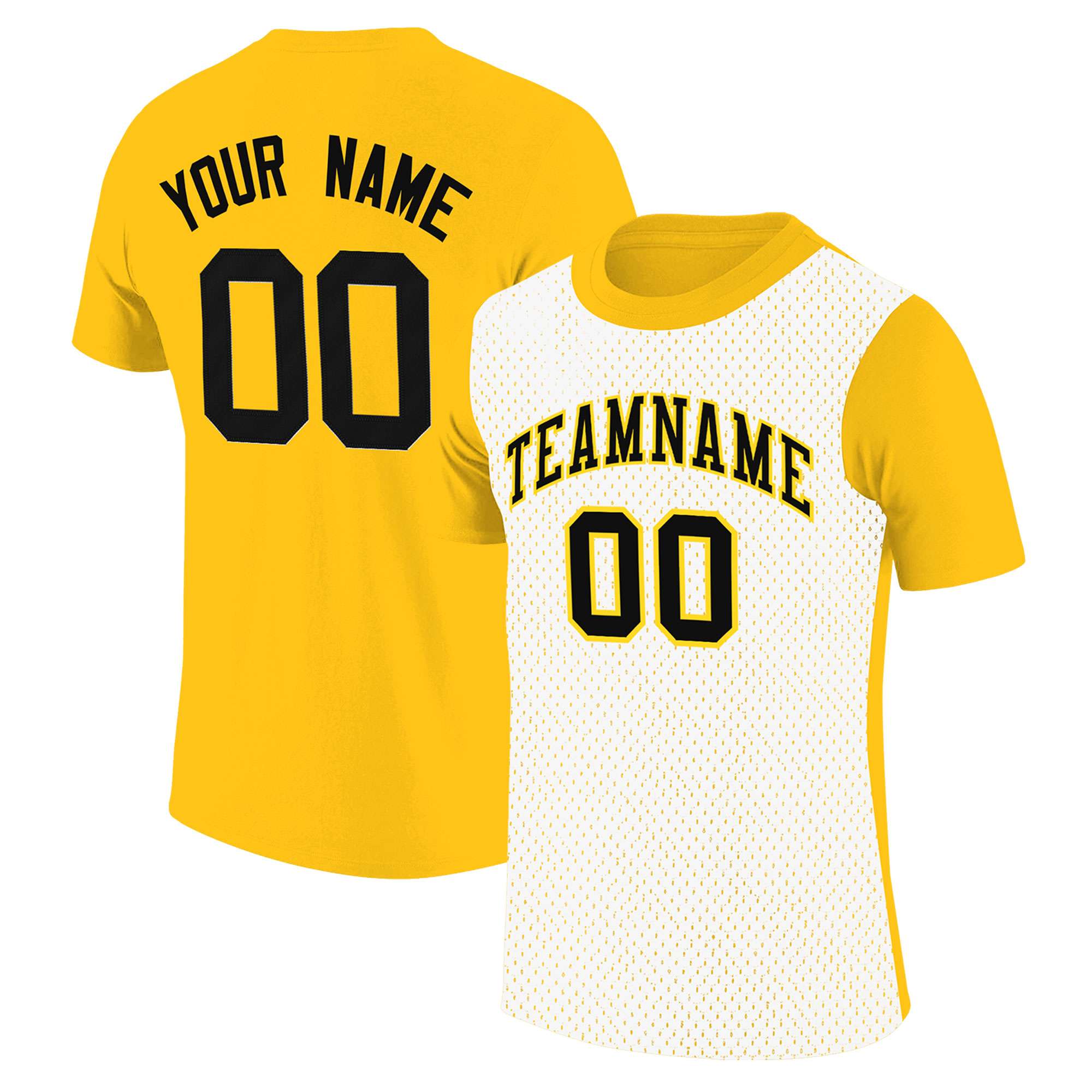 Custom Gold White Mesh Two Tone T-Shirt
