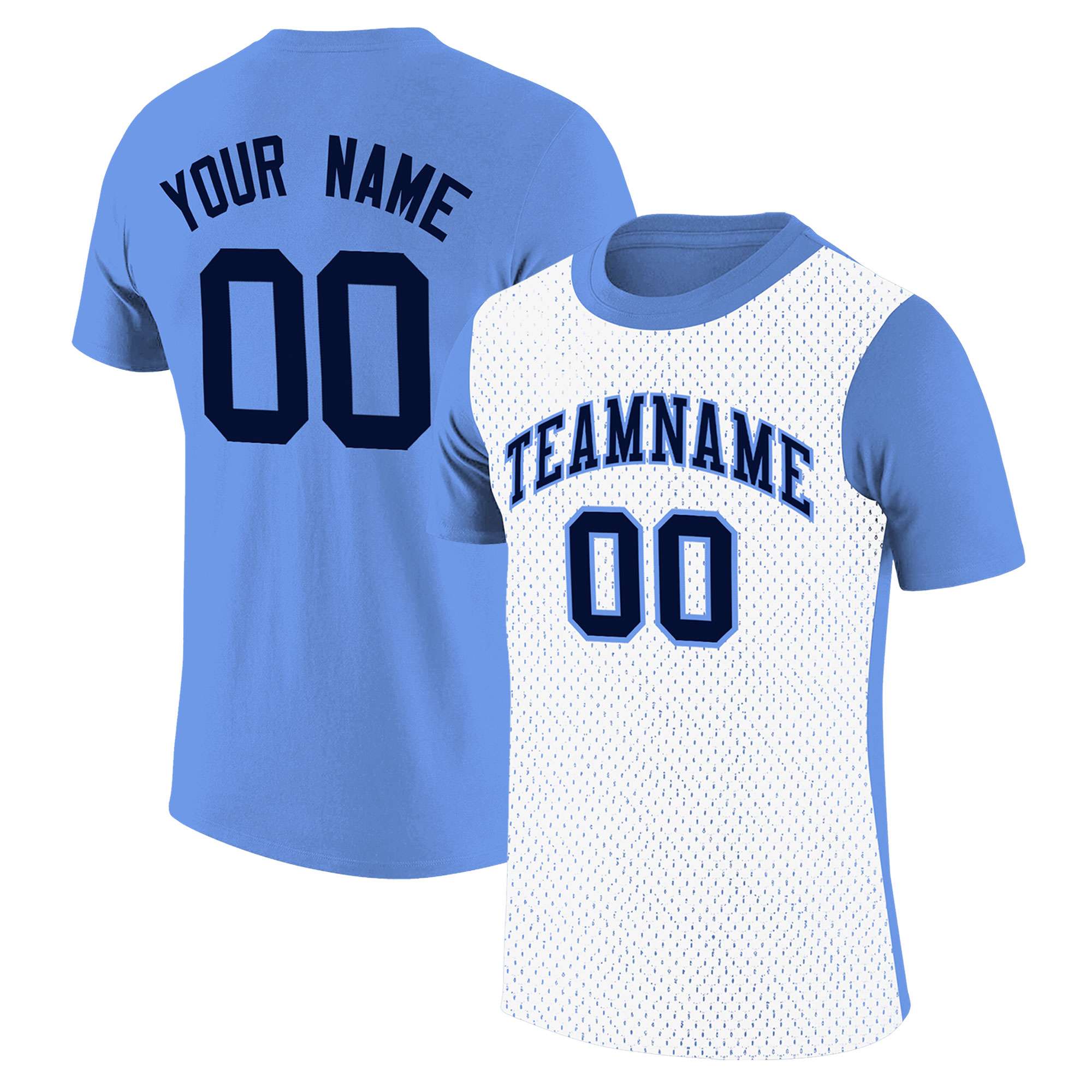 Custom Light Blue White Mesh Two Tone T-Shirt