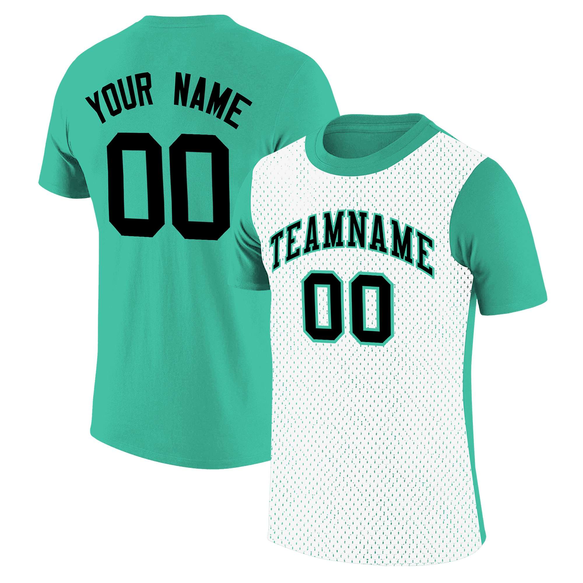 Custom Bright Green White Mesh Two Tone T-Shirt