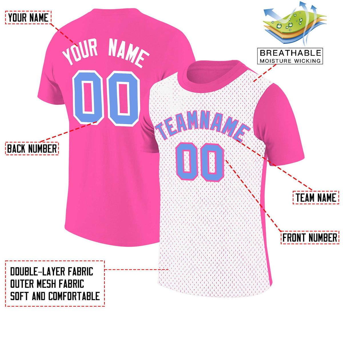 Custom Pink White Mesh Two Tone T-Shirt
