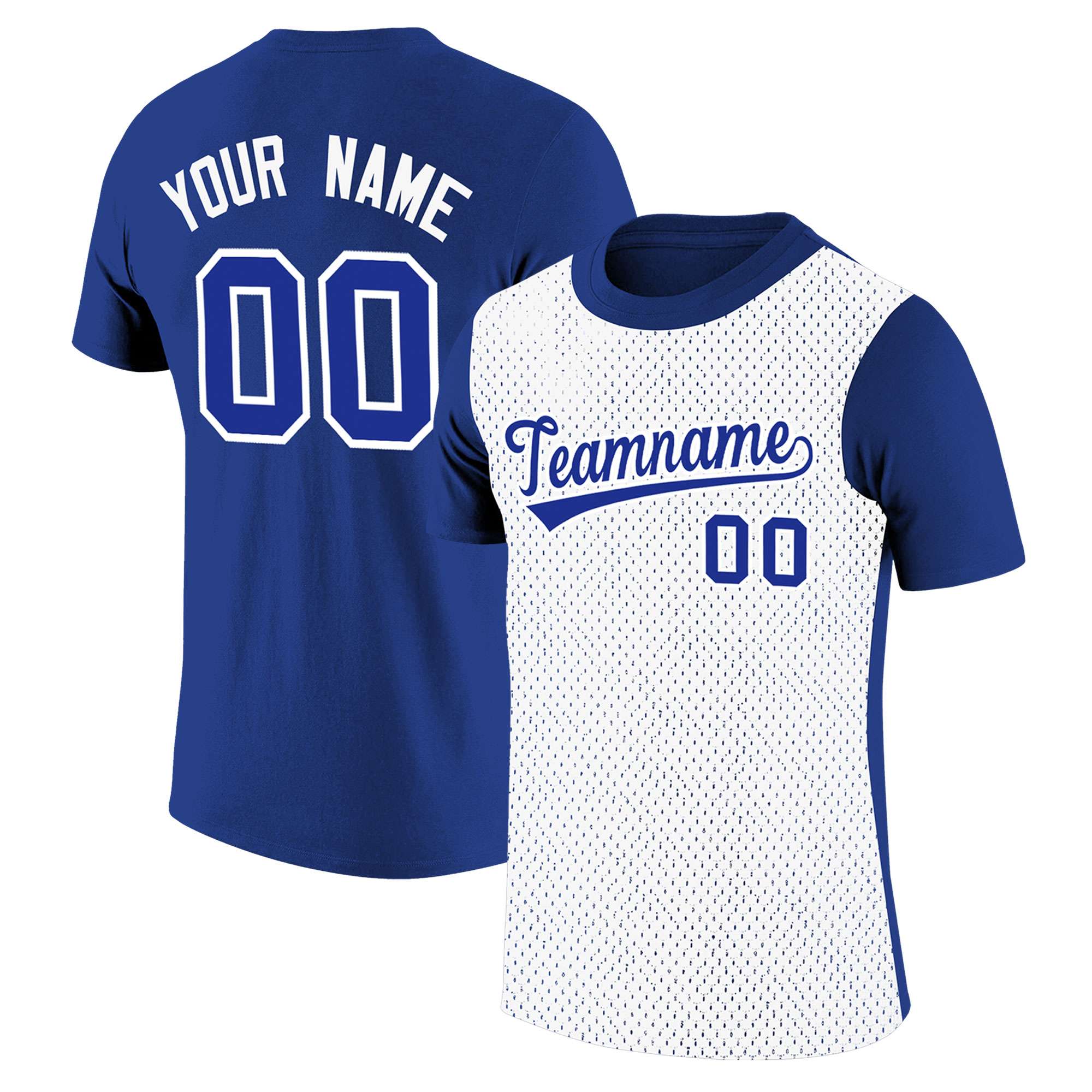 Custom Royal Blue White Mesh Two Tone T-Shirt