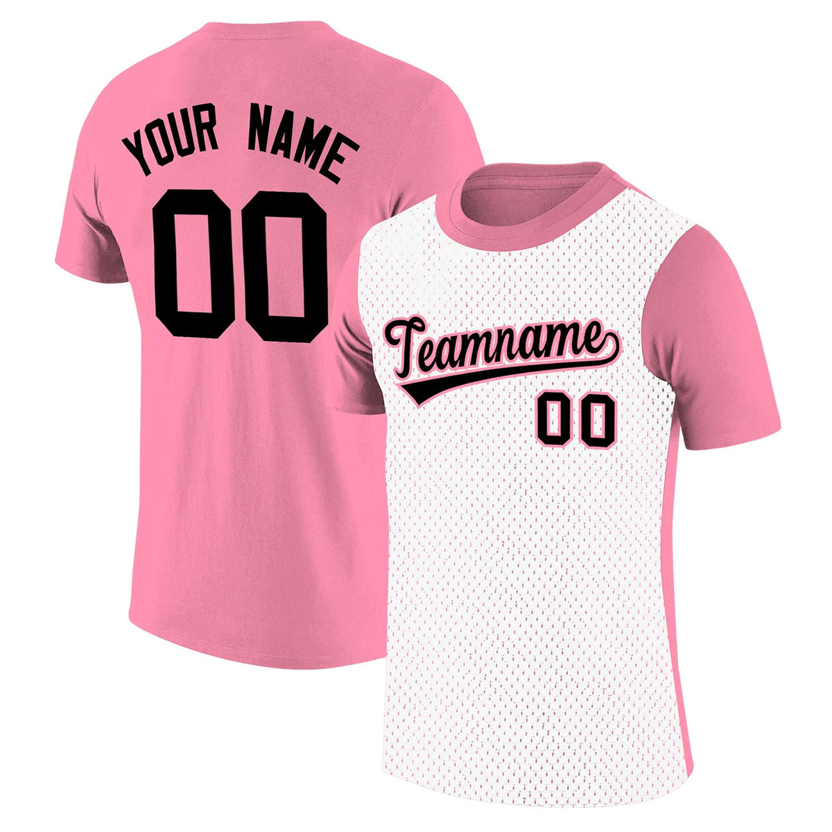 Custom Light Pink White Mesh Two Tone T-Shirt
