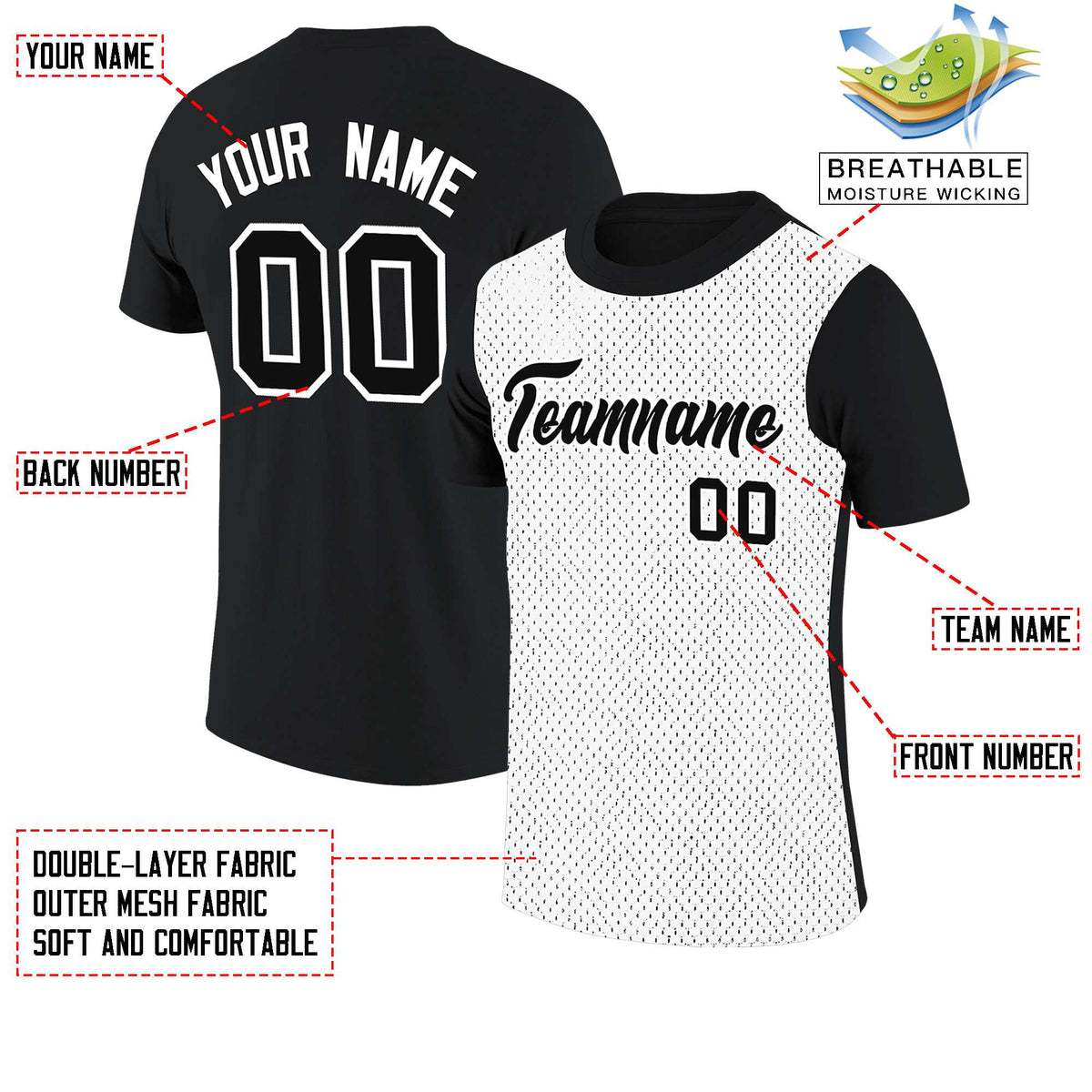 Custom Black White Mesh Two Tone T-Shirt