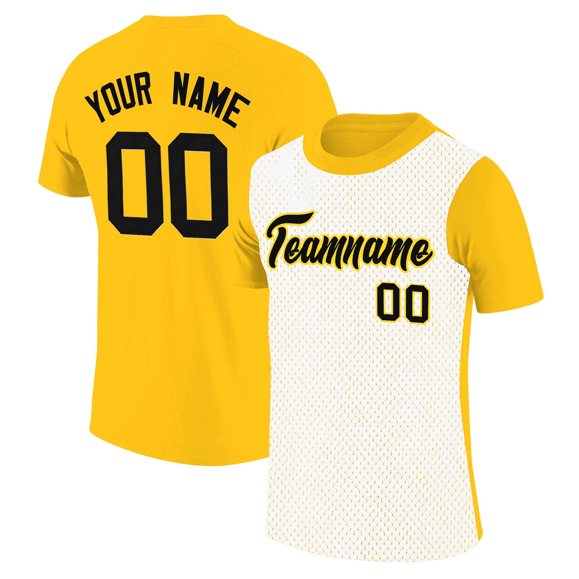 Custom Gold White Mesh Two Tone T-Shirt
