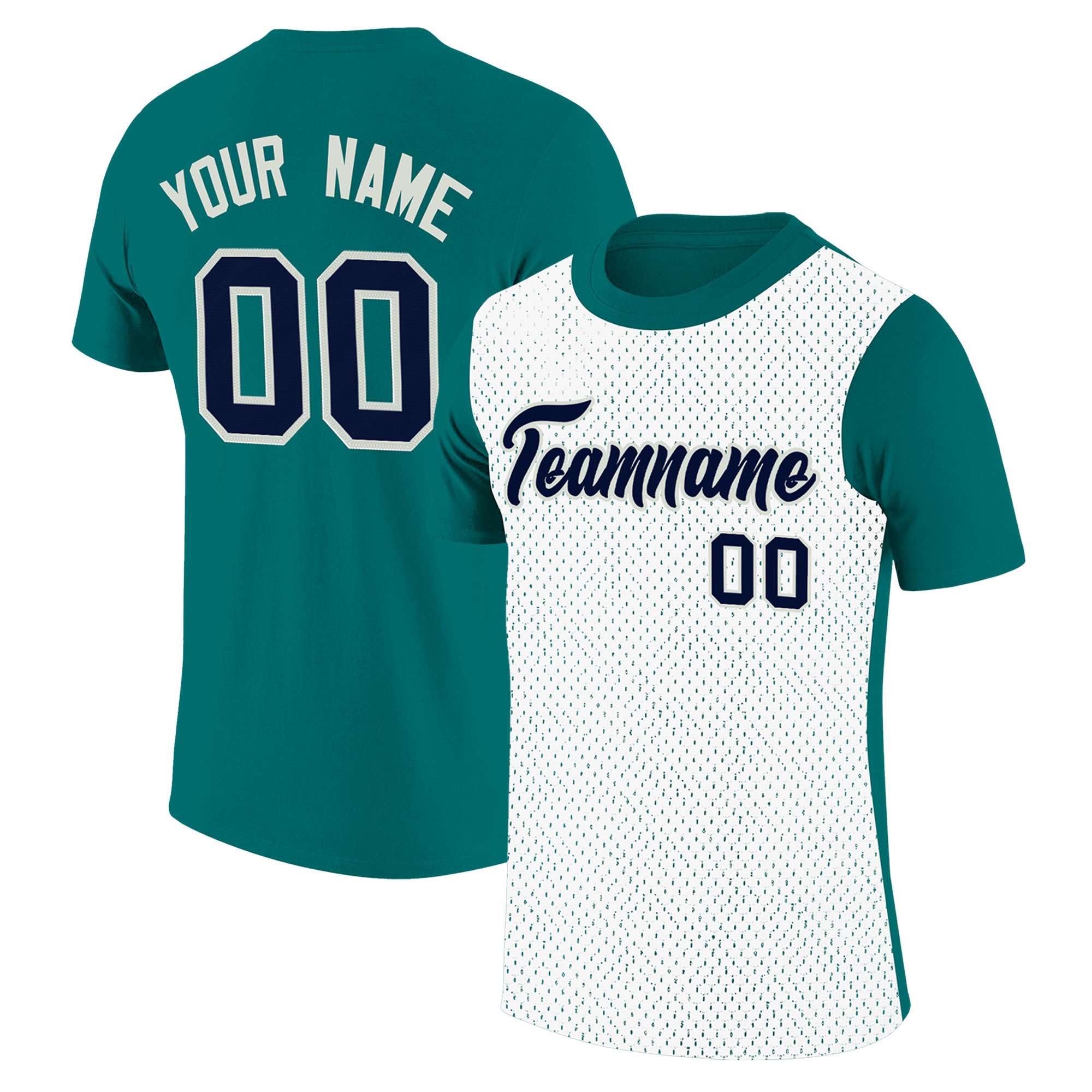 Custom Teal White Mesh Two Tone T-Shirt