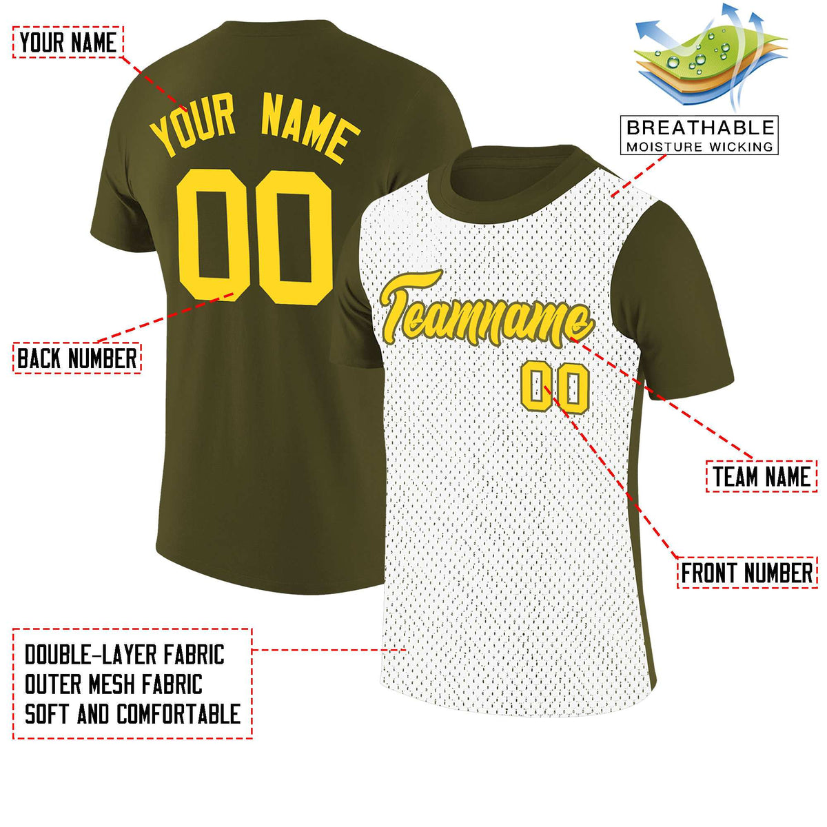 Custom Olive White Mesh Two Tone T-Shirt