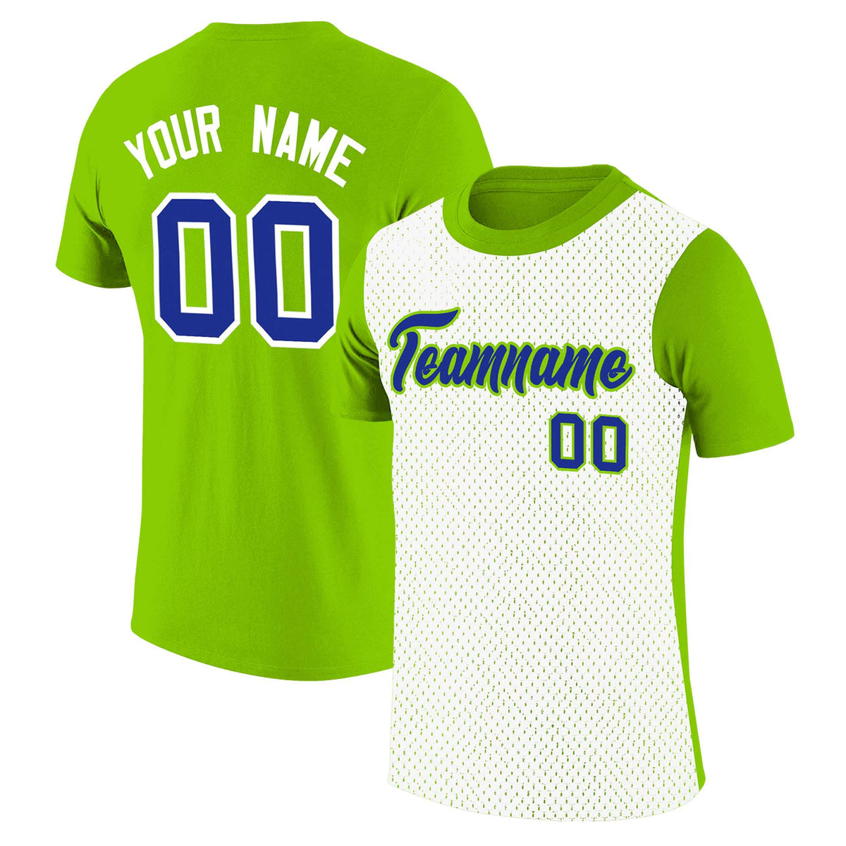 Custom Neon Green White Mesh Two Tone T-Shirt