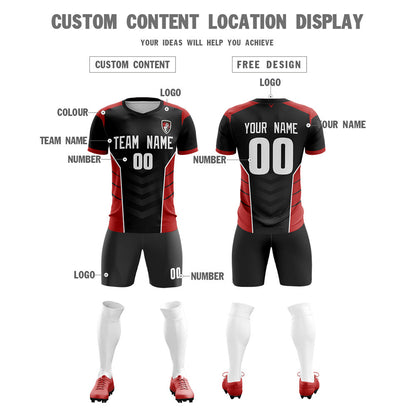 Custom Black Red Soft Training Uniform Soccer Sets Jersey
