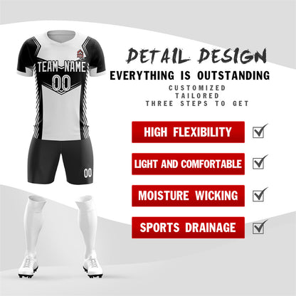 Custom Black White Soft Training Uniform Soccer Sets Jersey