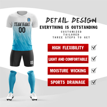 Custom Aqua White Training Uniform Soccer Sets Jersey