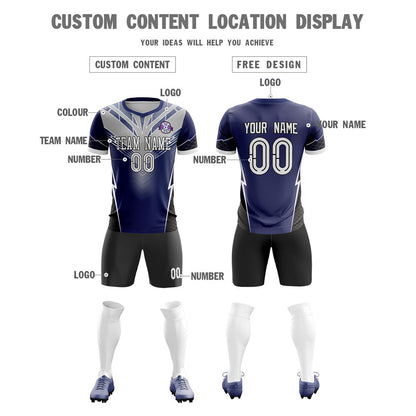 Custom Navy Gray-Black Training Uniform Soccer Sets Jersey
