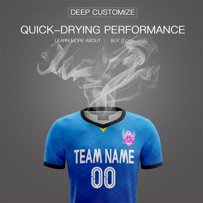 Custom Blue Black-White Soccer Sets Jersey