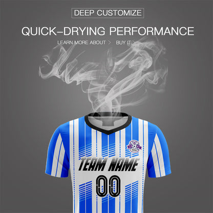 Custom Blue White Soft Soccer Sets Jersey