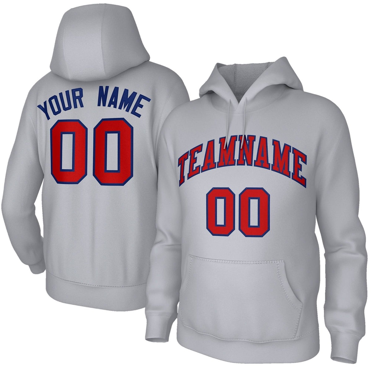 Custom Gray Red-Navy Classic Style Pullover Fashion Hoodie Uniform