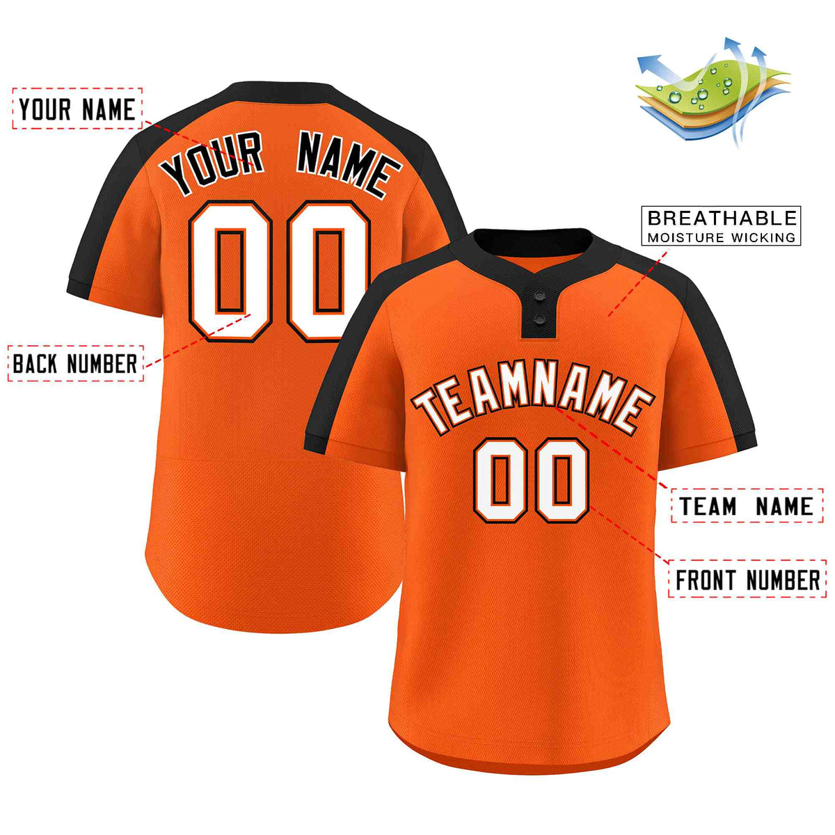 Custom Orange White-Orange Classic Style Authentic Two-Button Baseball Jersey
