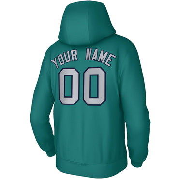 Custom Stitched Aqua Gray Navy Classic Style Sweatshirt Pullover Hoodie