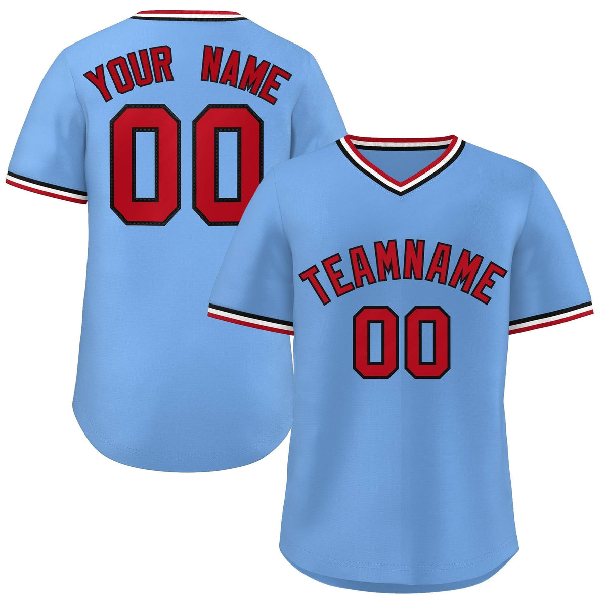 Custom Light Blue Red-White Classic Style Outdoor Authentic Pullover Baseball Jersey