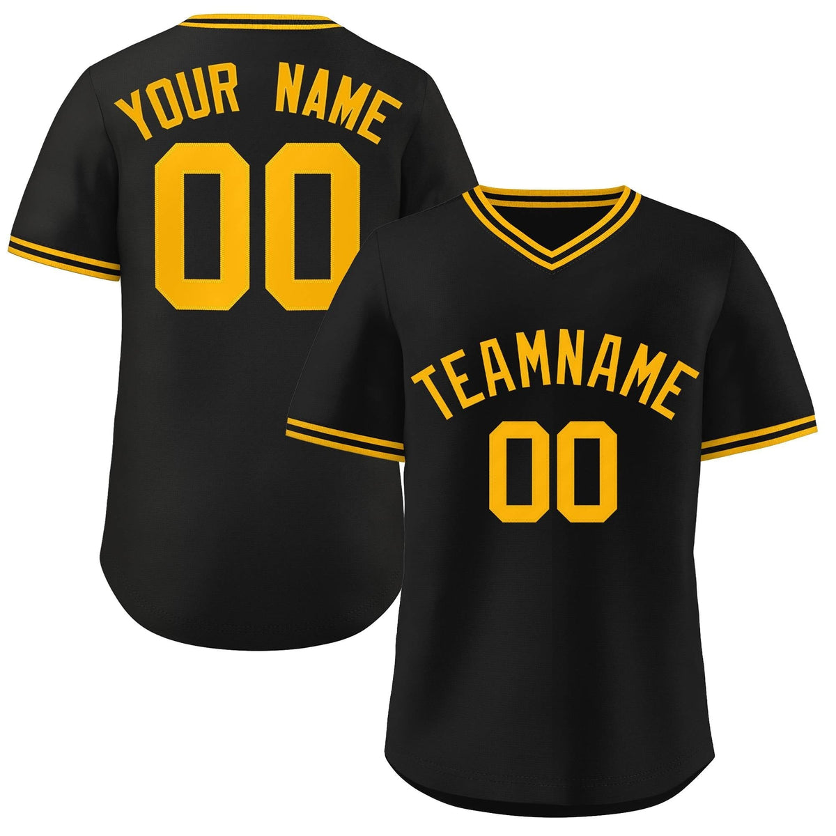 Custom Black Yellow Classic Style Outdoor Authentic Pullover Baseball Jersey