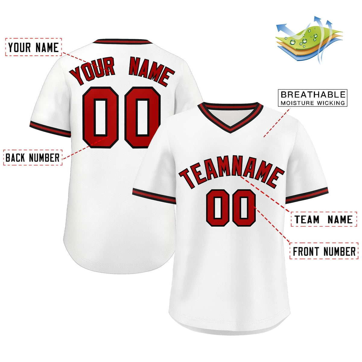Custom White Black Classic Style Outdoor Authentic Pullover Baseball Jersey
