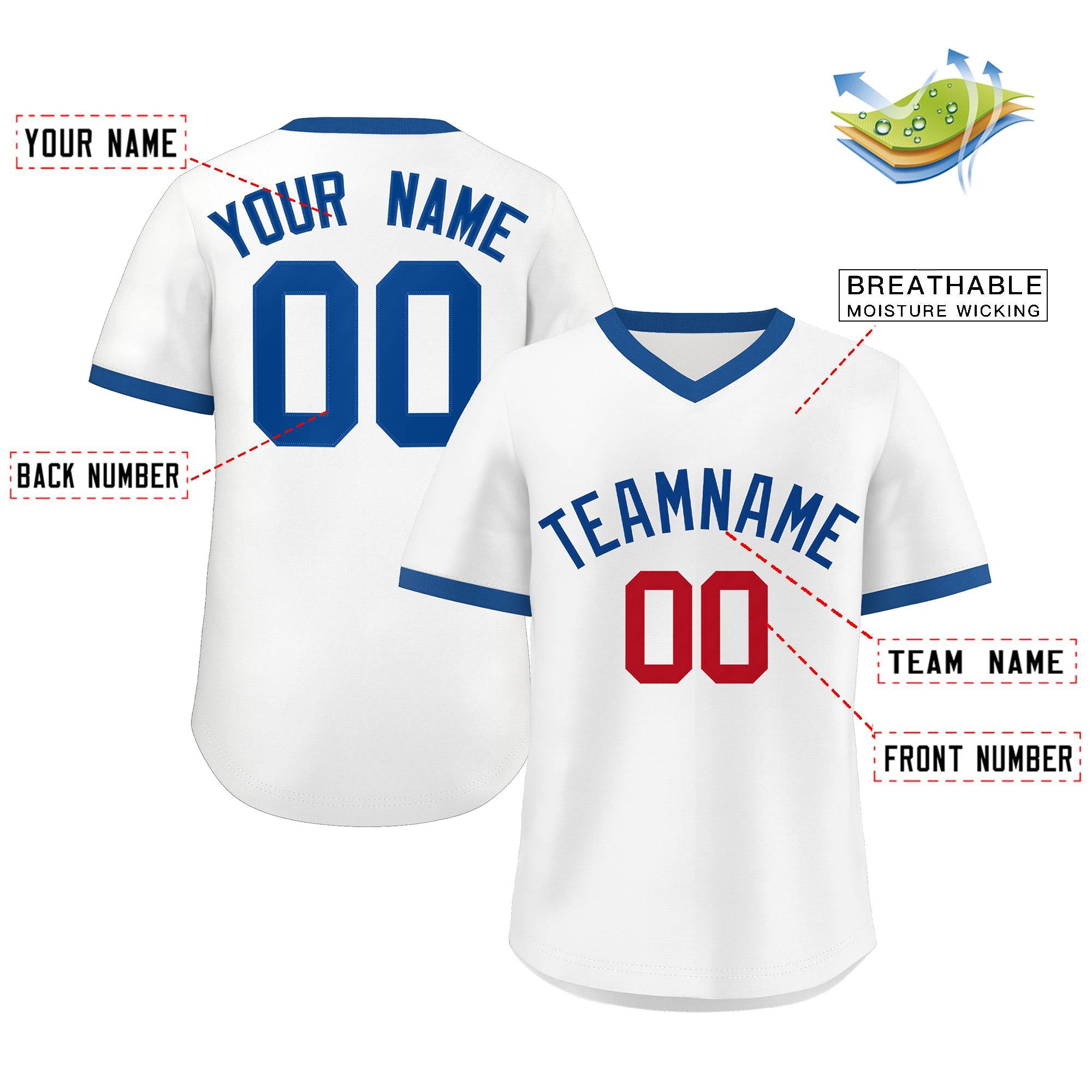 Custom White Royal-Red Classic Style Outdoor Authentic Pullover Baseball Jersey