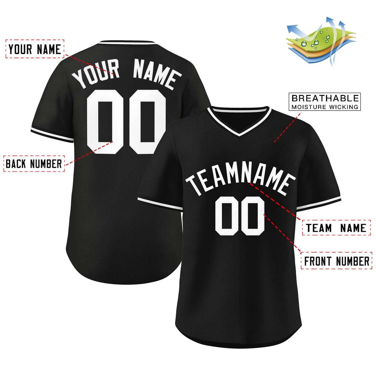 Custom Black White Classic Style Outdoor Authentic Pullover Baseball Jersey