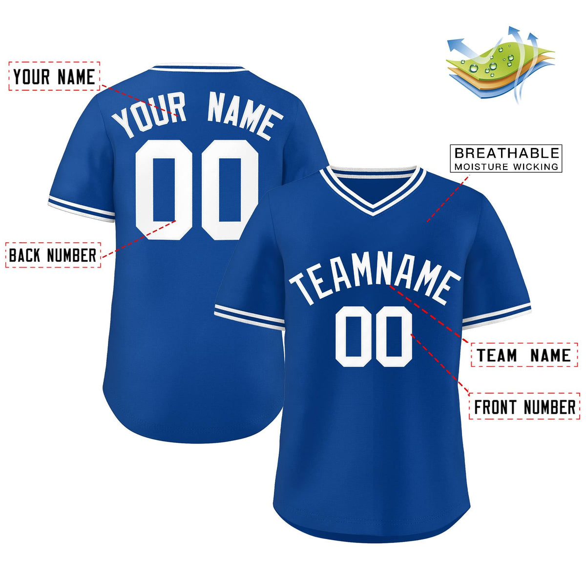 Custom Royal White Classic Style Outdoor Authentic Pullover Baseball Jersey