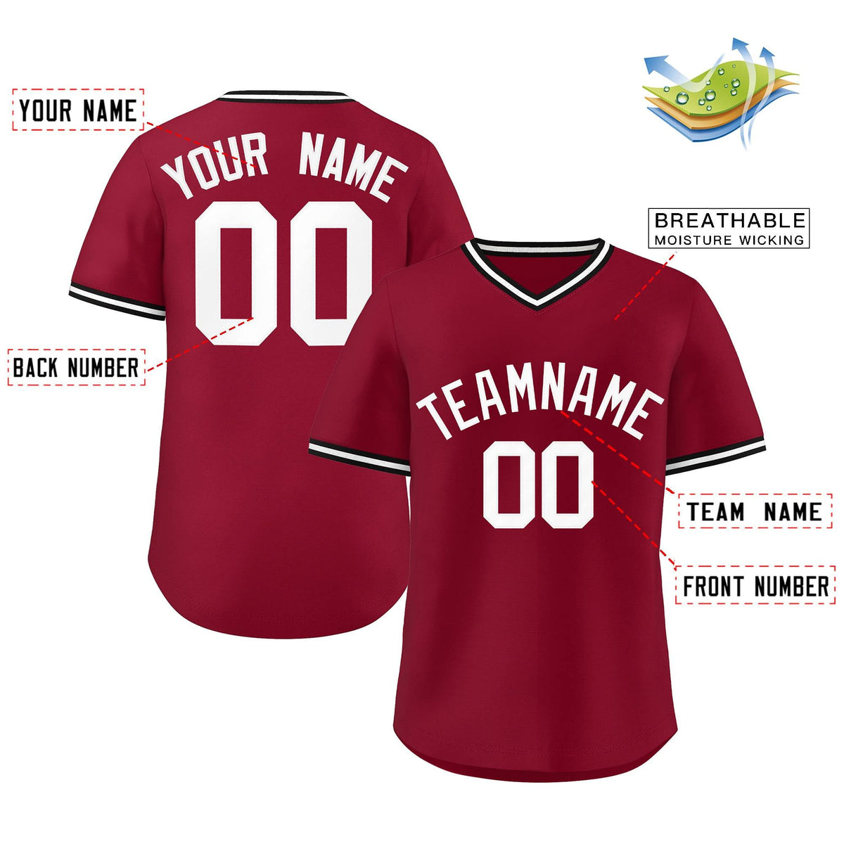 Custom Crimson Classic Style Outdoor Authentic Pullover Baseball Jersey