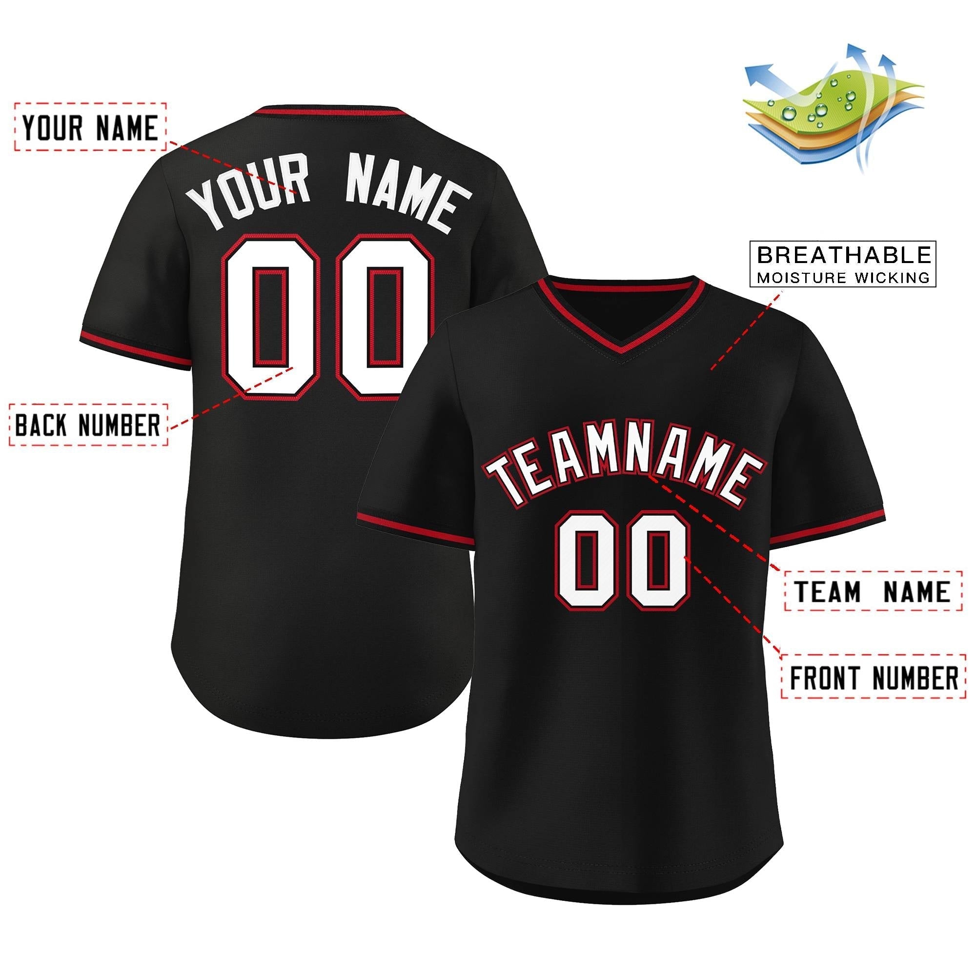 Custom Black Classic Style Outdoor Authentic Pullover Baseball Jersey