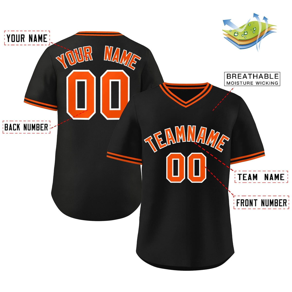 Custom Black Orange Classic Style Outdoor Authentic Pullover Baseball Jersey