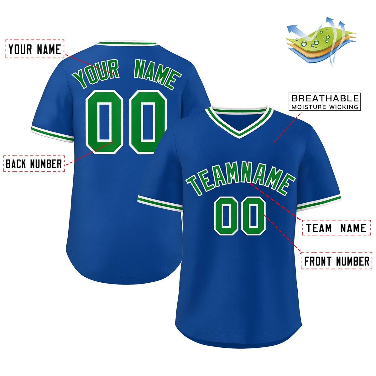 Custom Royal Green Classic Style Outdoor Authentic Pullover Baseball Jersey