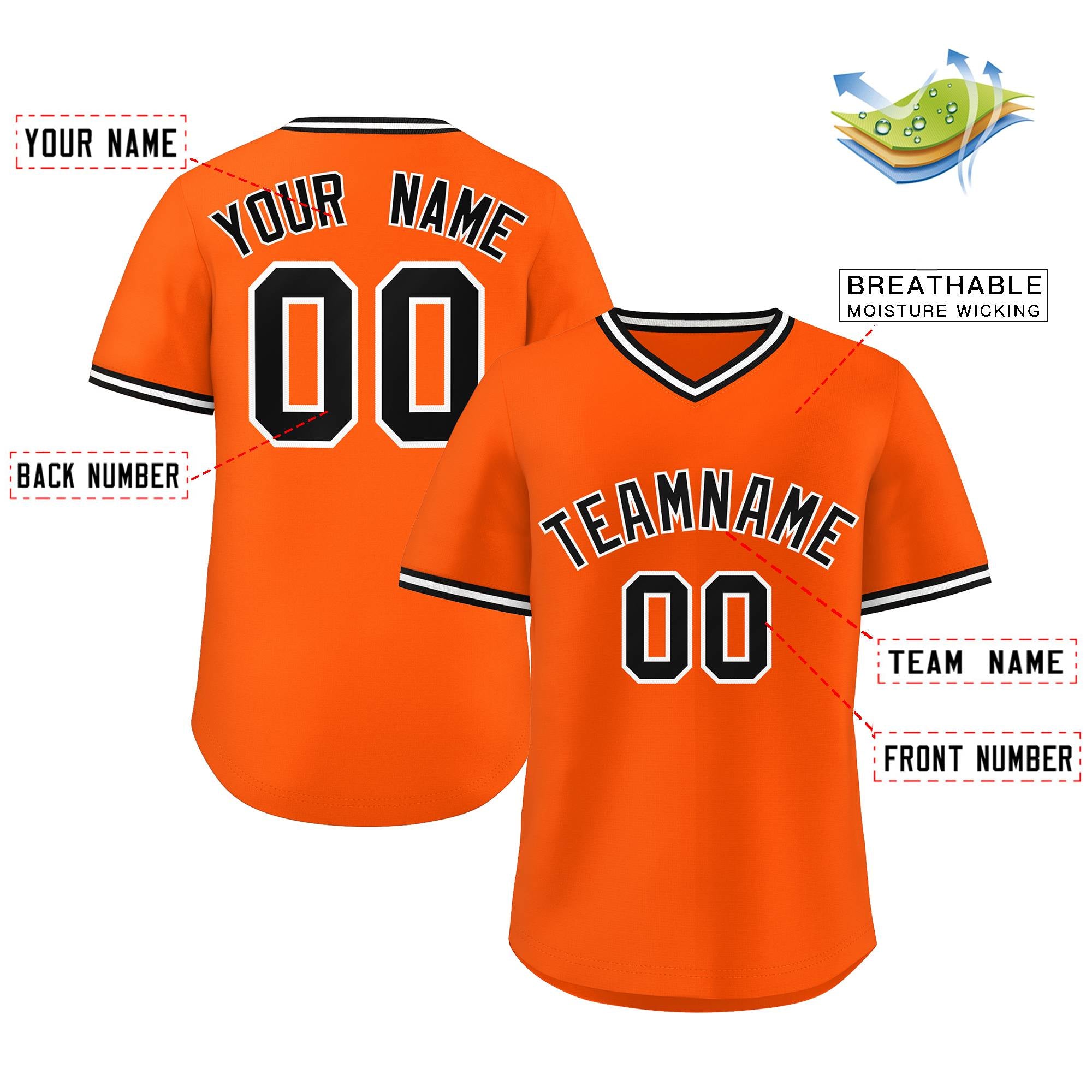 Custom Orange Classic Style Outdoor Authentic Pullover Baseball Jersey