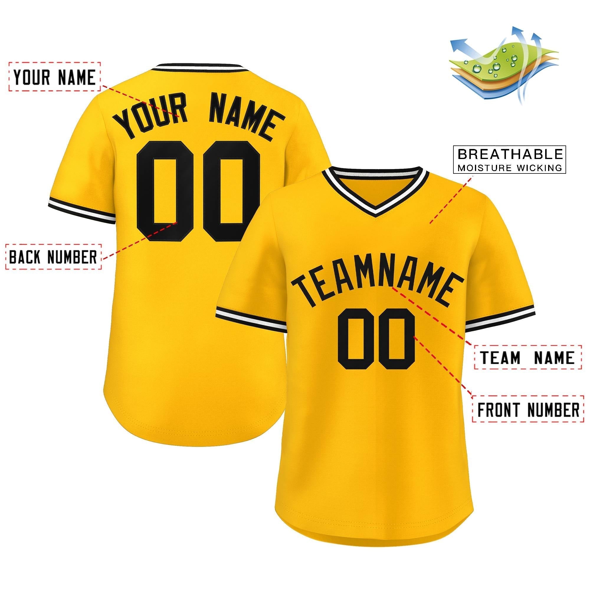 Custom Yellow White Classic Style Outdoor Authentic Pullover Baseball Jersey