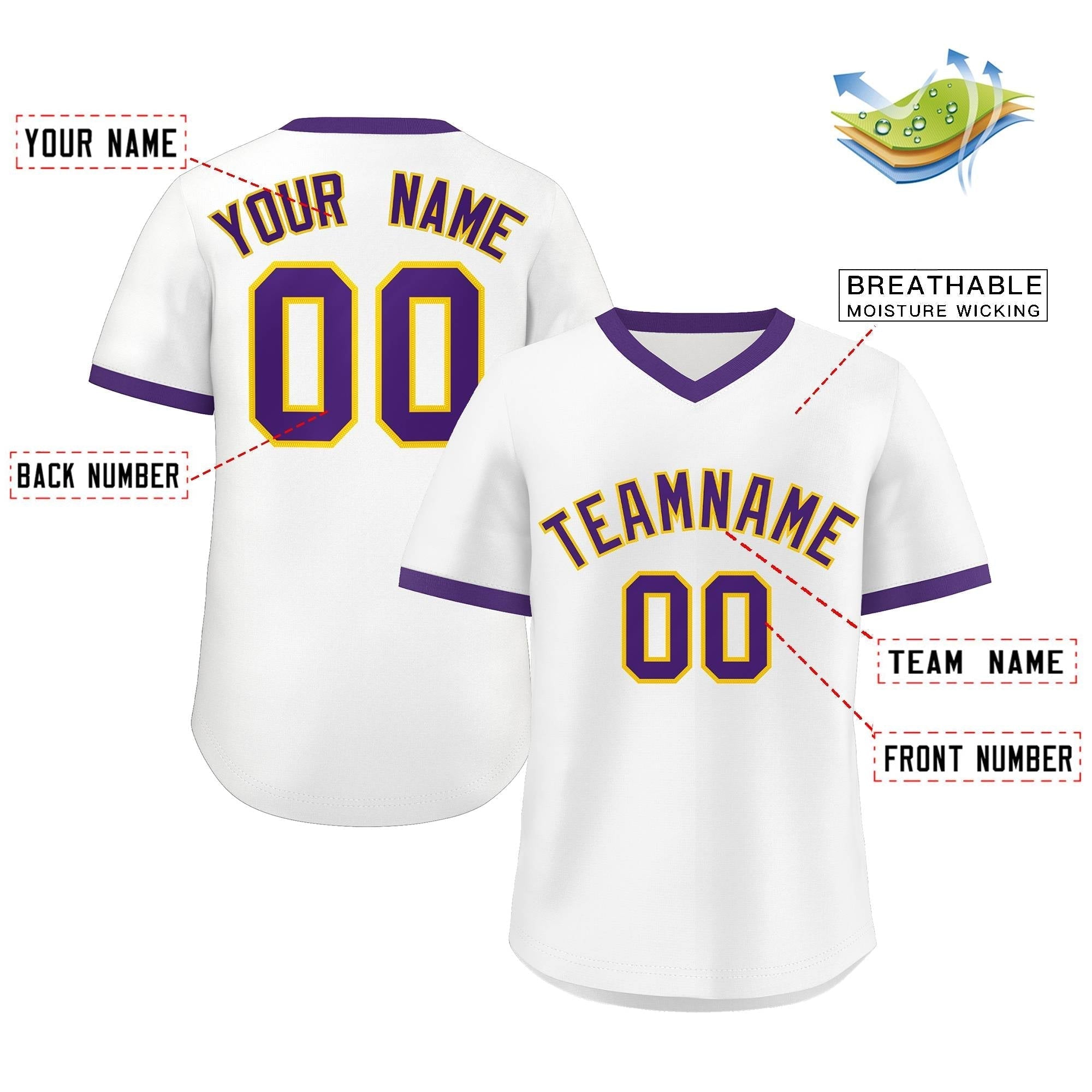 Custom White Purple Classic Style Outdoor Authentic Pullover Baseball Jersey