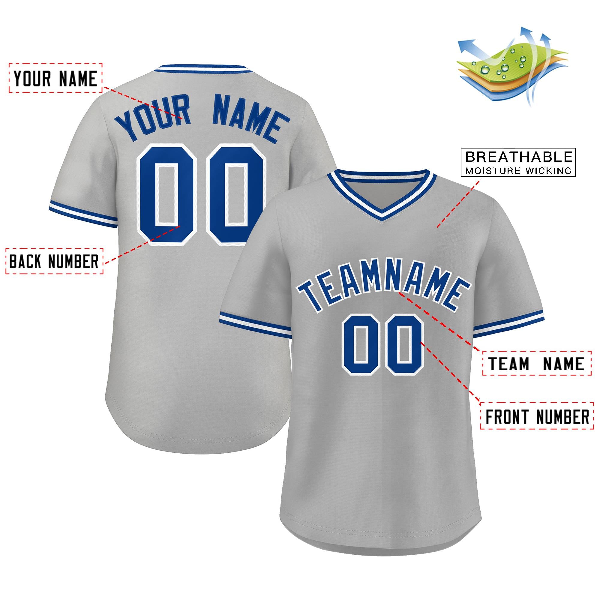 Custom Gray Royal-White Classic Style Outdoor Authentic Pullover Baseball Jersey