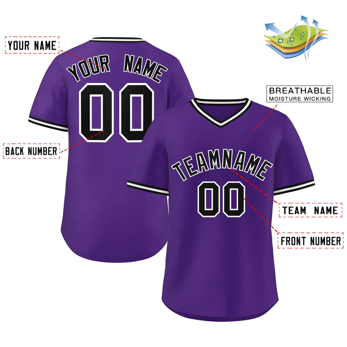 Custom Purple Classic Style Outdoor Authentic Pullover Baseball Jersey