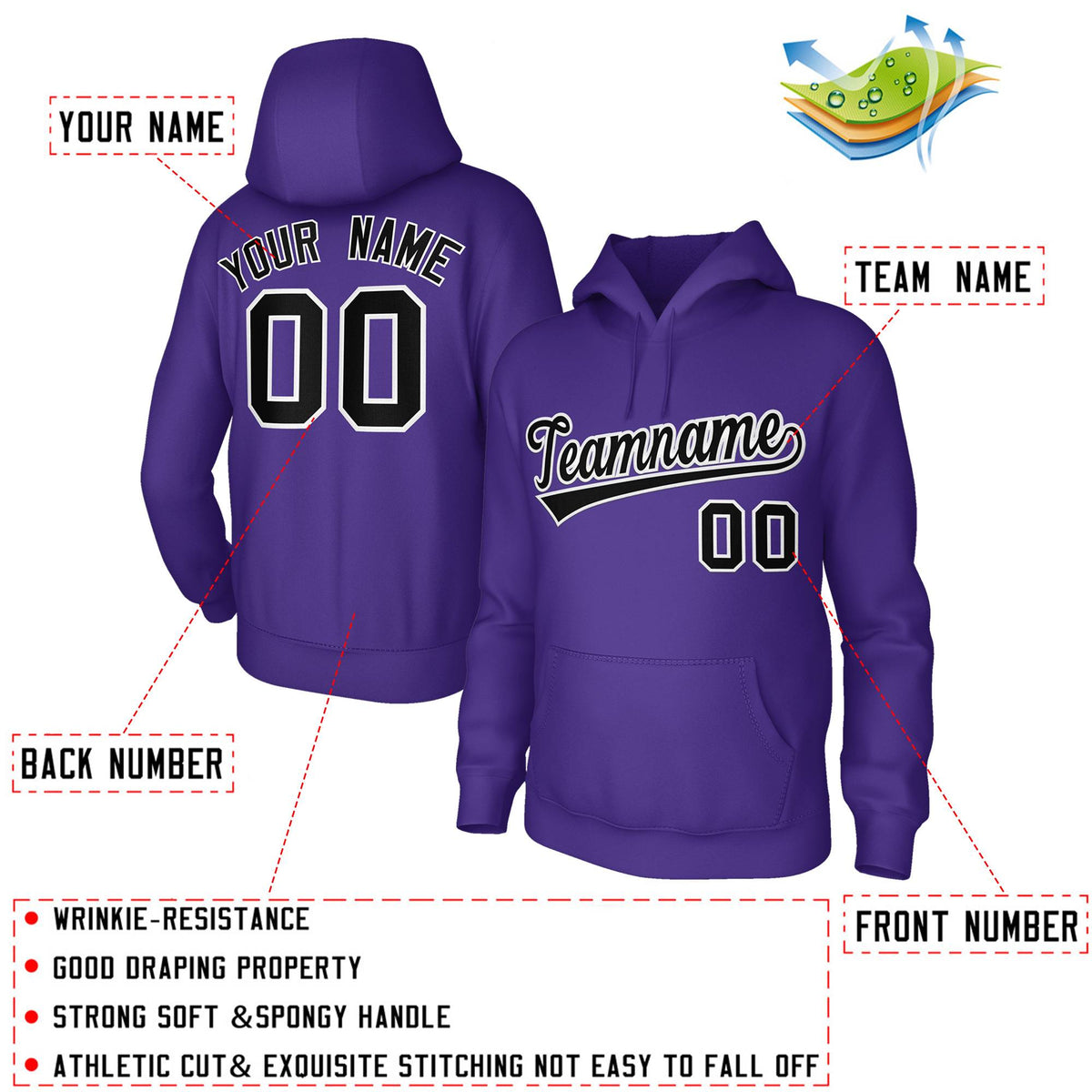 Custom Classic Style Hoodie Athletic Pullover Purple Sweatshirt