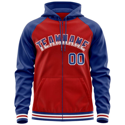 Custom Stitched Red Royal Raglan Sleeves Sports Full-Zip Sweatshirt Hoodie