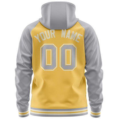 Custom Stitched Yellow Light Gray Raglan Sleeves Sports Full-Zip Sweatshirt Hoodie